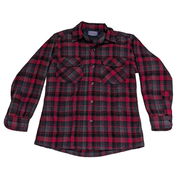 Vintage 1960's Pendleton Plaid Long Sleeve Button Up Wool Board Shirt Small - Picture 1 of 13